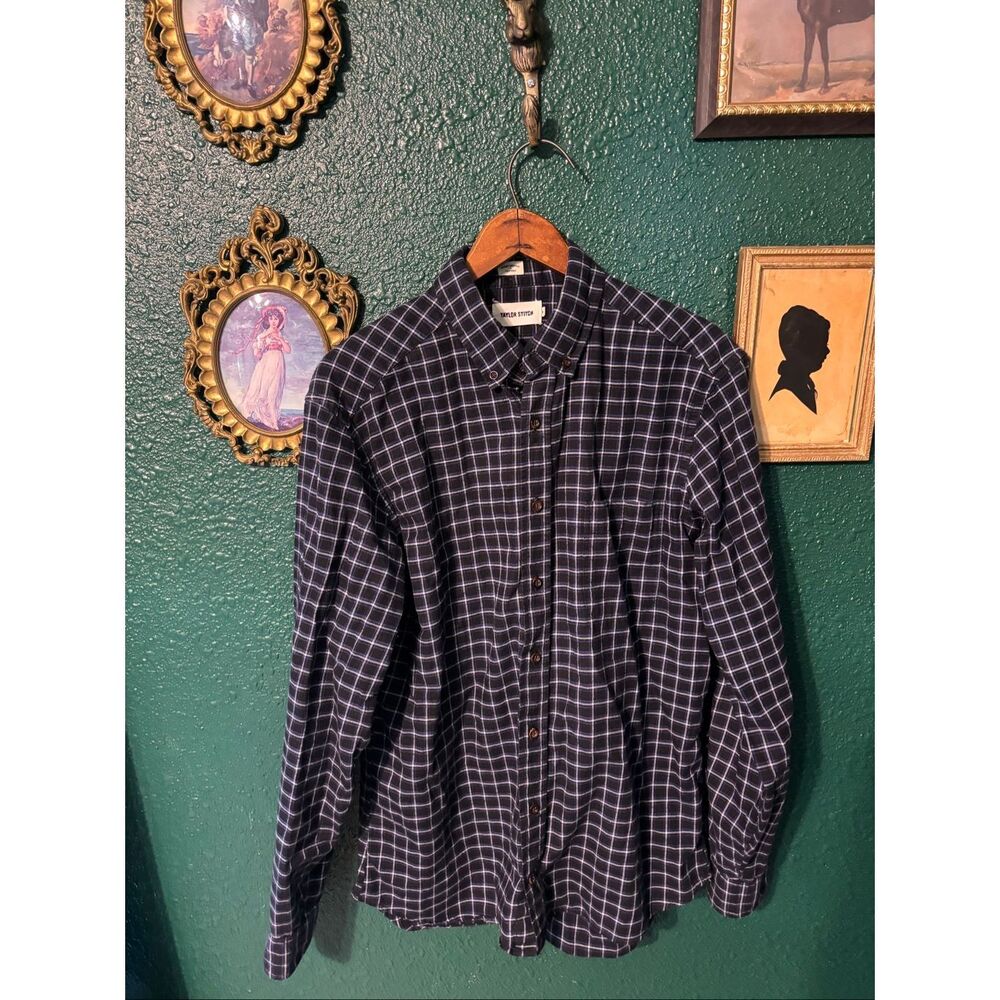 Taylor Stitch Men's LS Tan Blue Plaid Flannel Button Down Shirt 42 EUC